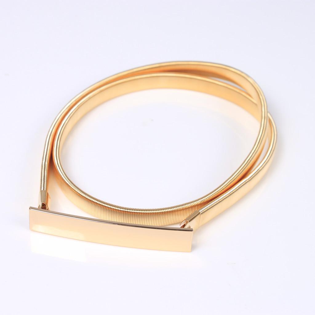 Formal Belt Leather Thin - Узкий эластичный пояс из золотого сплава,
