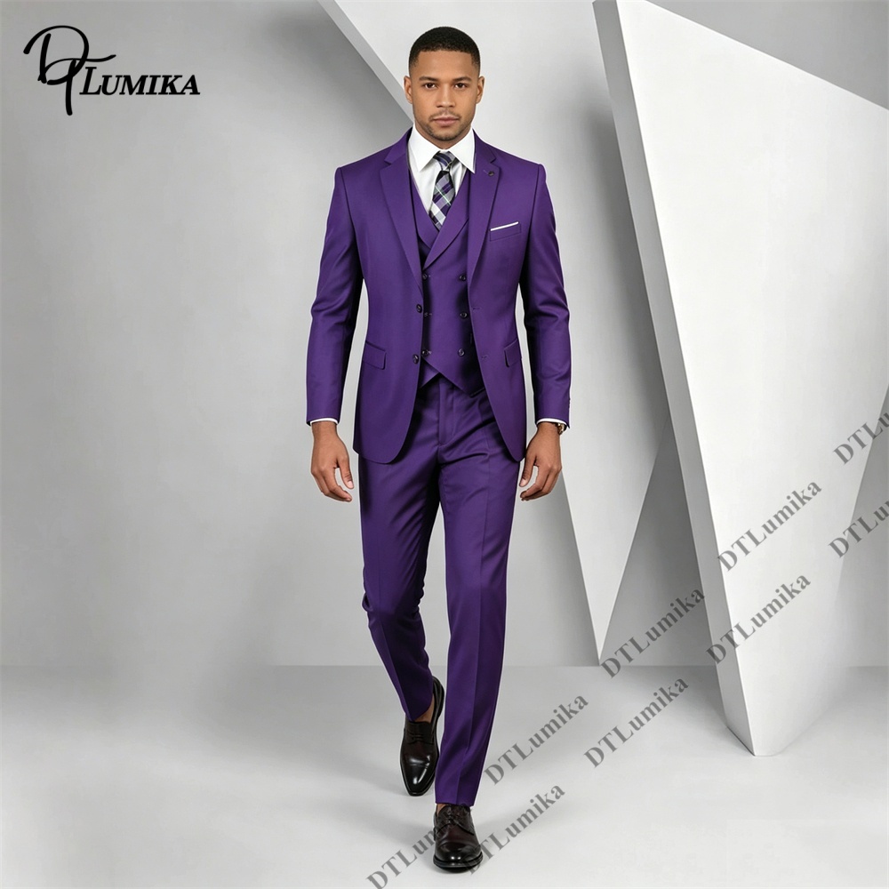 Men Formal Wear Purple - Мужской фиолетовый костюм-тройка: пиджак, жилет, брюки.