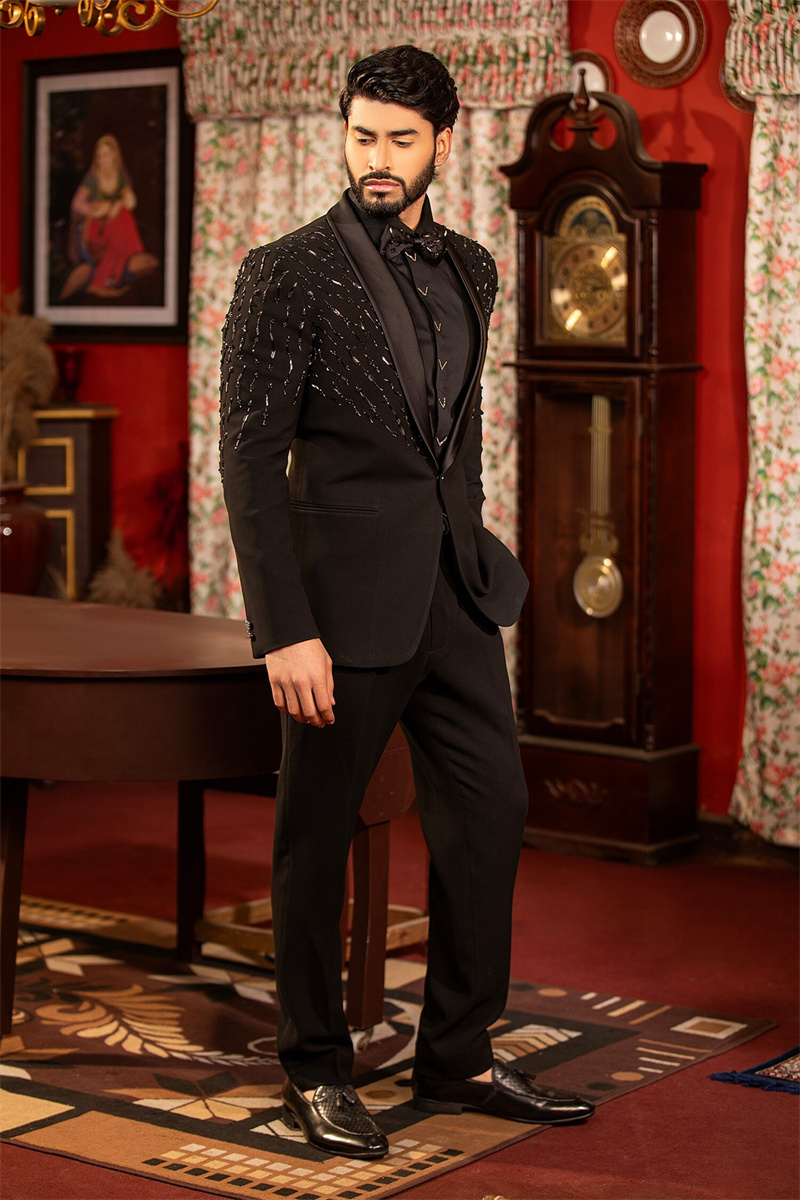 Черный мужской костюм с криста – обзор и цена Formal Wear Jersey For Men