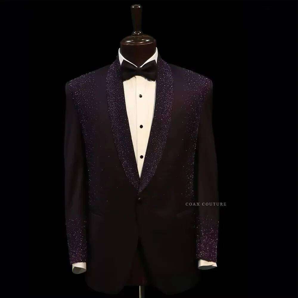 Фиолетовый блестящий костюм с  – обзор и цена Men Formal Wear Purple