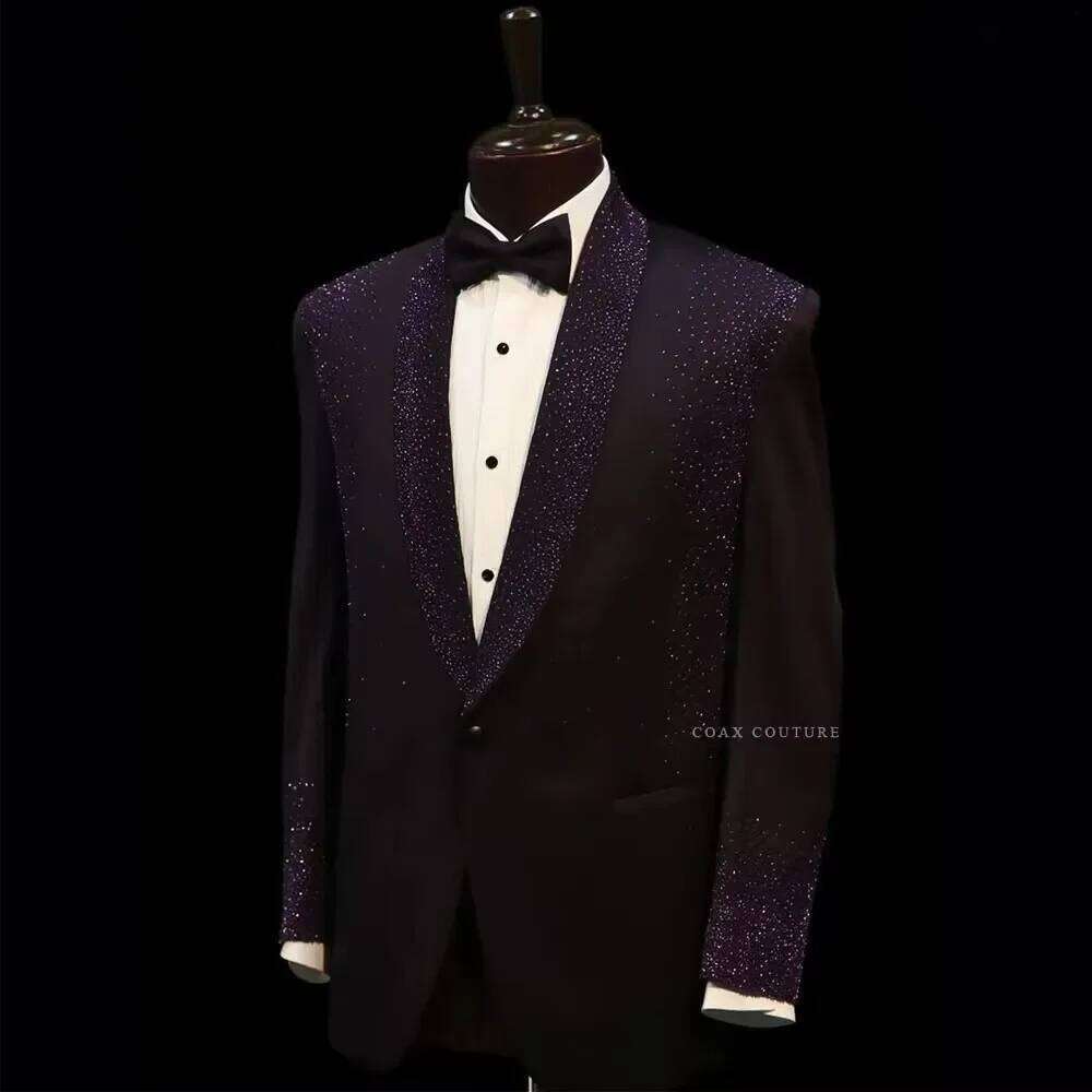 Фиолетовый блестящий костюм с  – обзор и цена Men Formal Wear Purple